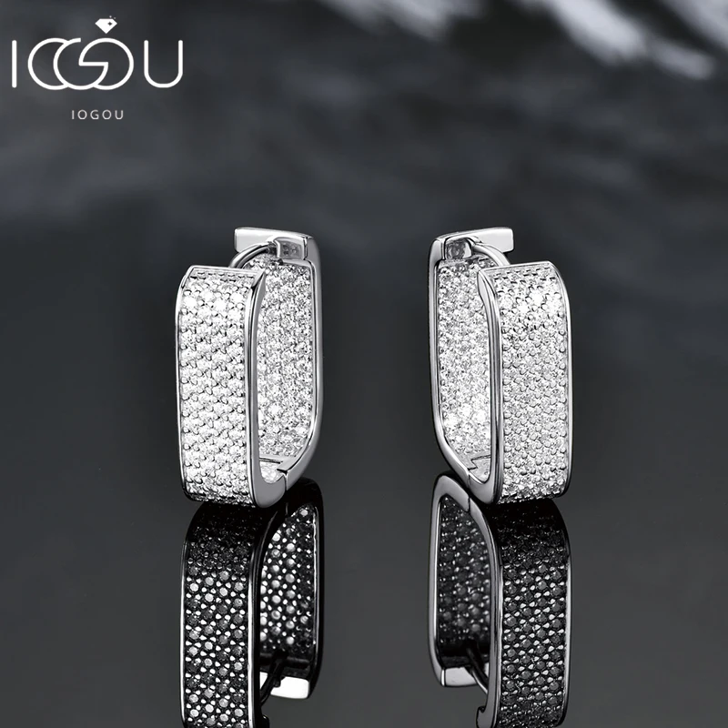 Sparking 1.1mm D-E Paved Moissanite Square Earrings Hoop for Women 925 Sterling Silver Daily Wear Wedding Jewelry Hypoallergenic