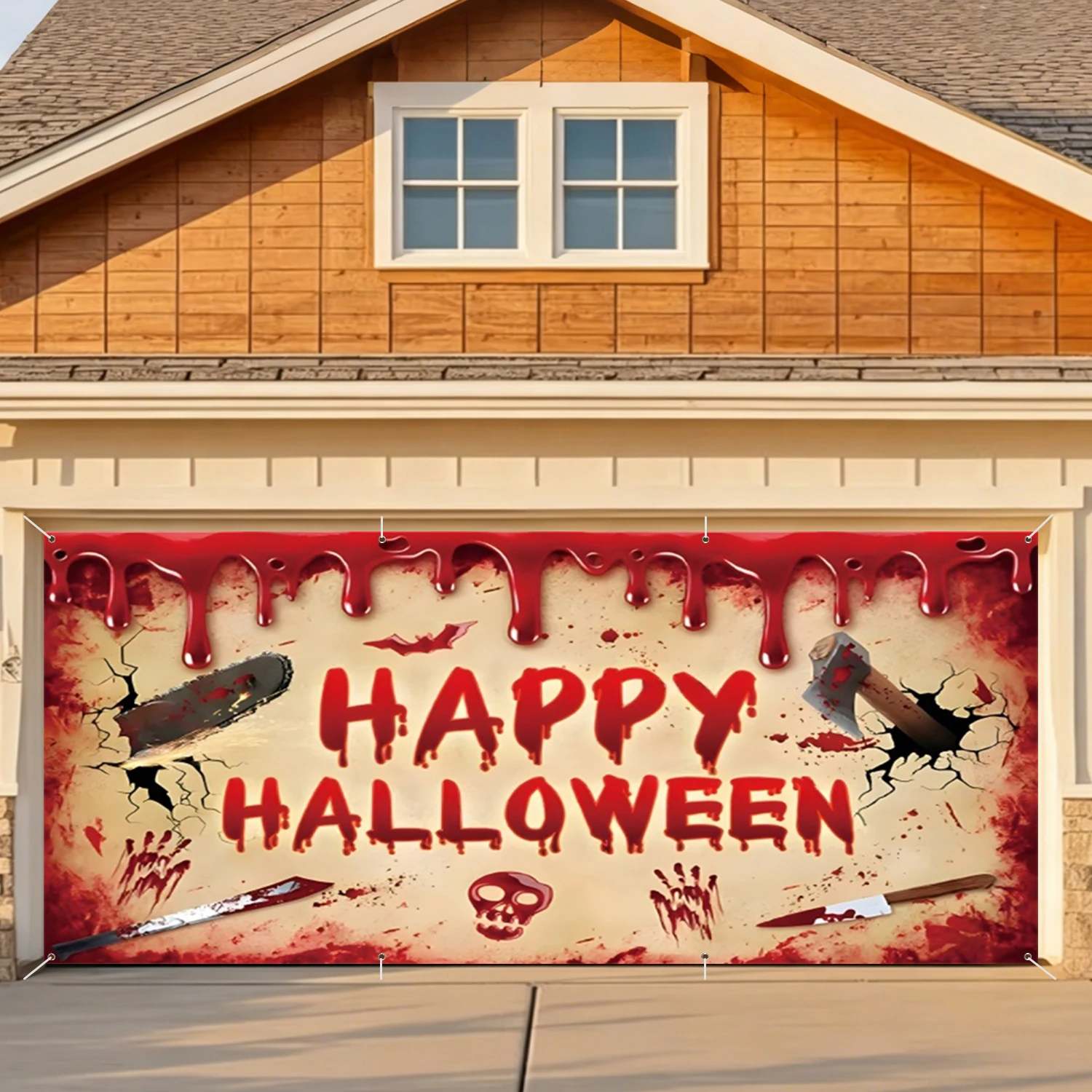 Halloween Party Garage Door Backdrop Decorative Bloody Skull Knife Outdoor Banner Driveway Large Halloween Party Decor Custom