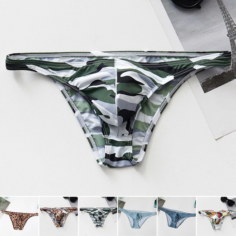 1pc Fashion Men's Panties Underwear Printed Comfortable Pouch Elastic Ice Silk Low Waist Briefs Shorts Bottom
