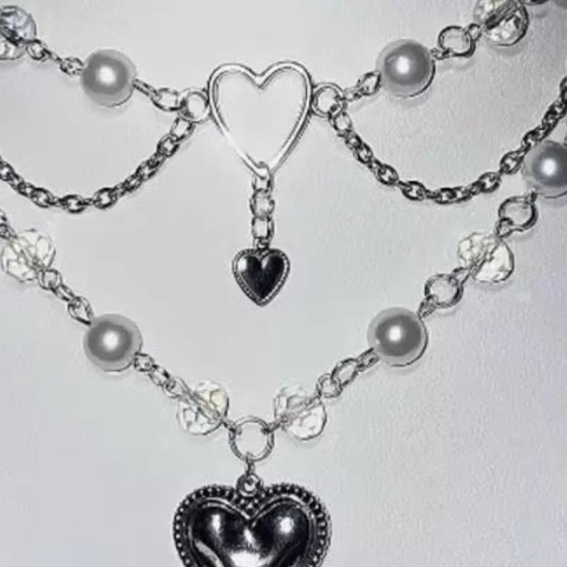 Handmade Faerie Rosary Heart Layered Chain Cottagecore Fairy Grunge fairy white beaded style necklace/choker set/Fairy Necklace