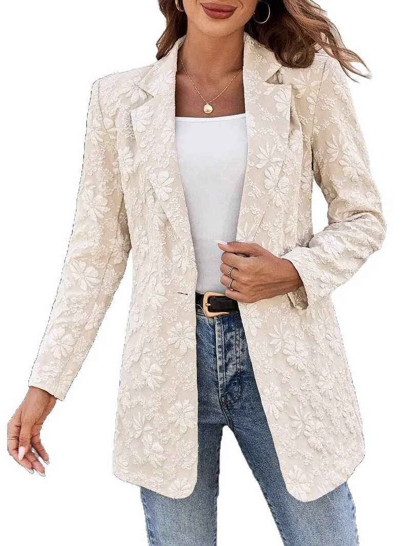 2025 outono novo floral bordado único botão emagrecimento busin commute terno feminino jaet fibra de poliéster longo sve