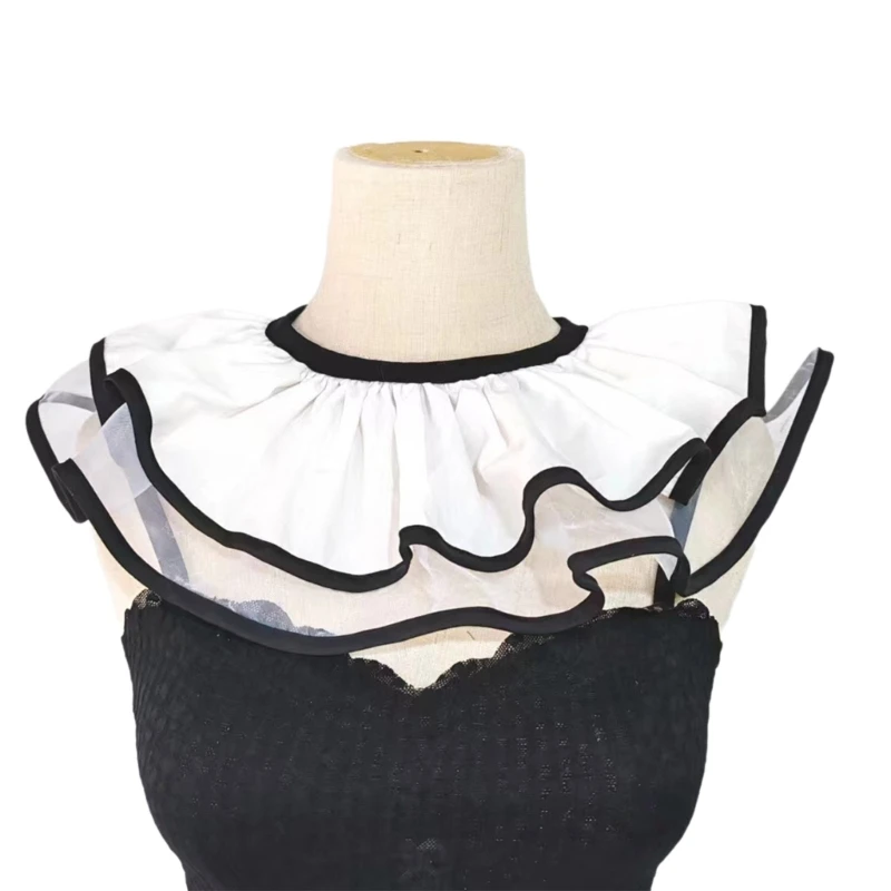 

Ruched Flouncing Shawl Collar Elegant Sweet False Collar Detachable for Lady Delicate Ruffled Collar Flouncing Ruched