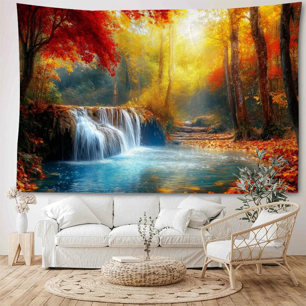 Beautiful Sunshine Forest Scenery Forest Waterfall Scenery Decoration Tapestry Home Bedroom Dormitory Decoration