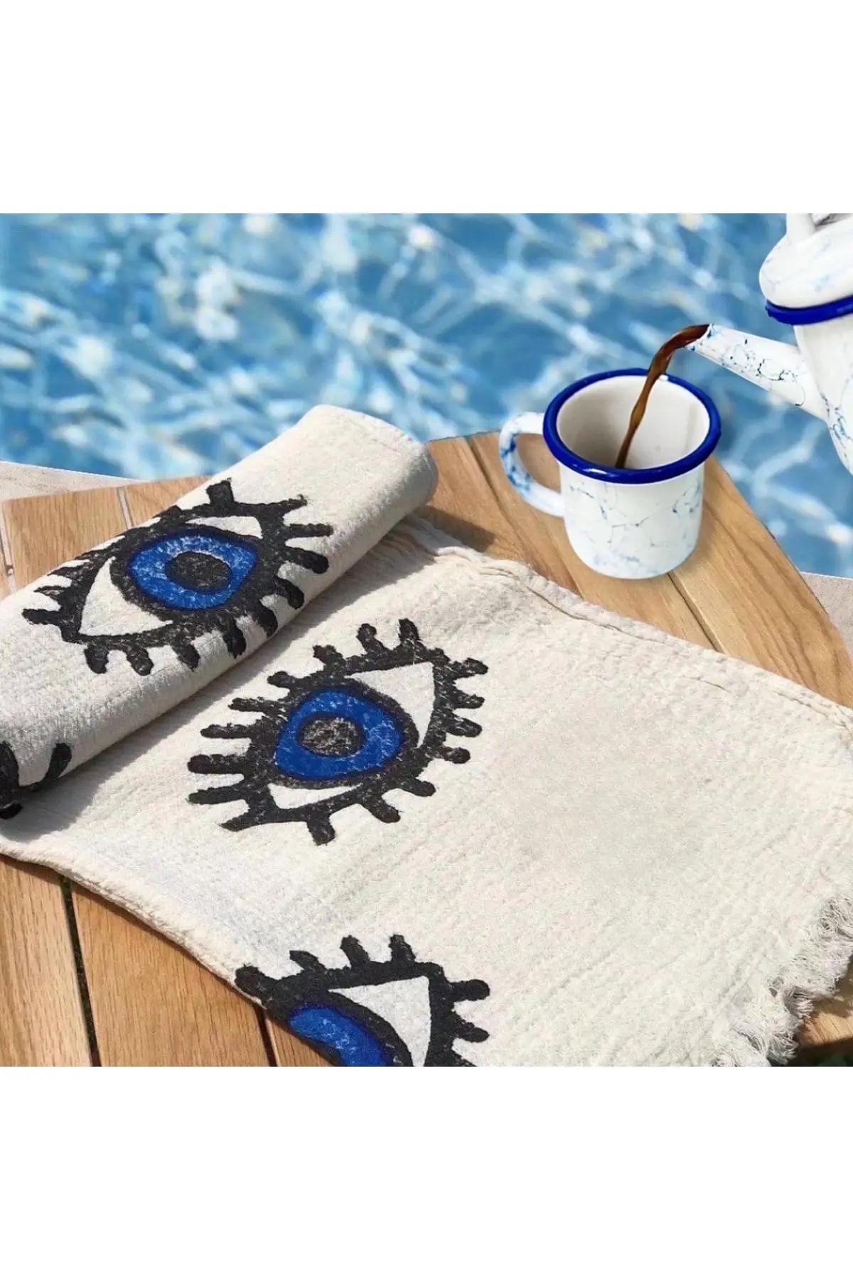 Stone print blue eye patterned beach towel/pashtemal 90x180 Cm % cotton