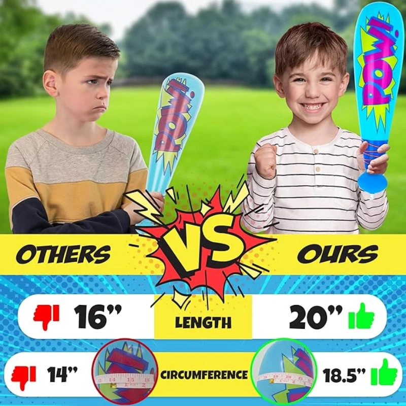 12pcs Pow Inflatable Baseball Bats Oversized Inflatable Toy Bat Cheerleading Cheering Sticks Carnival Prizes Goodie Bag Favors