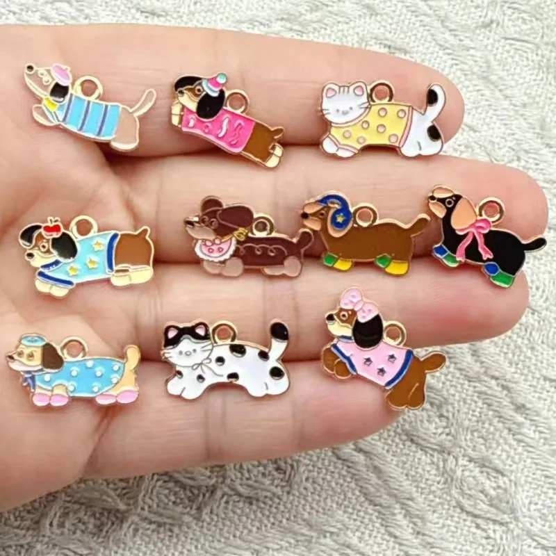 10pcs DIY Sausage Dog Cat Series Pendant Alloy Accessories Keychain Bracelet Necklace Jewelry
