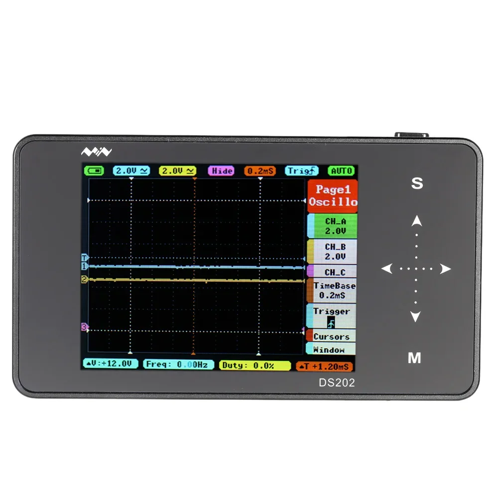 

DS202 Mini Digital Oscilloscope 2-channel Oscilloscope USB Interface Full Color TFT Display 8MB Memory Storage 1MHz 10MSa/s