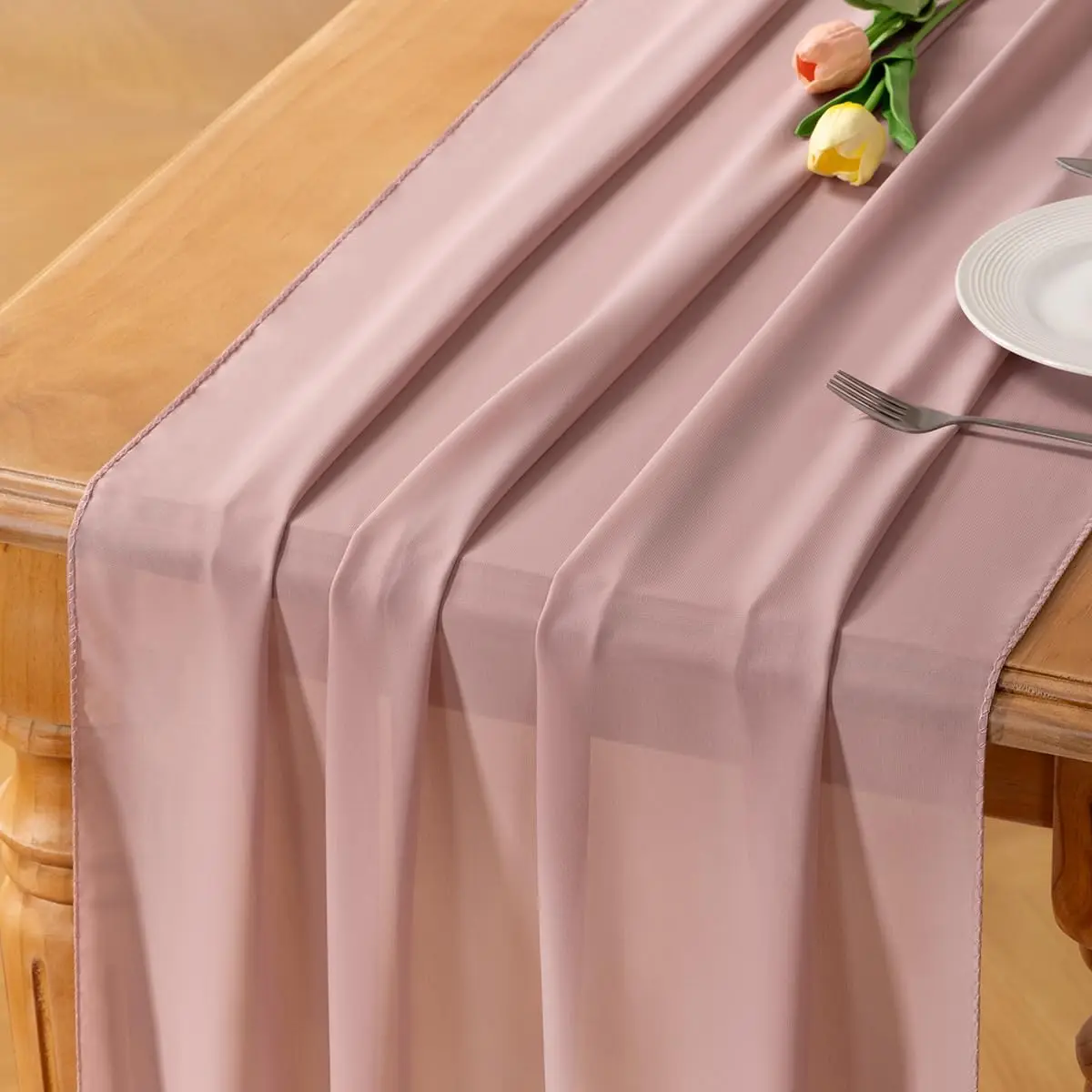 Dusty Pink Chiffon Table Runner Sheer Fall Boho Rustic Table Cloth Centerpiece Wedding Party Baby Shower Christmas Home Decor