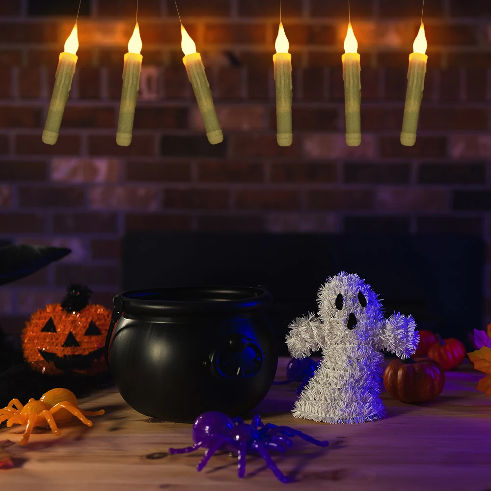 

Hanging Floating Candle Set Includes Magic Wand Remote Control LED Candle Battery Powered Halloween Party Creative Decoration