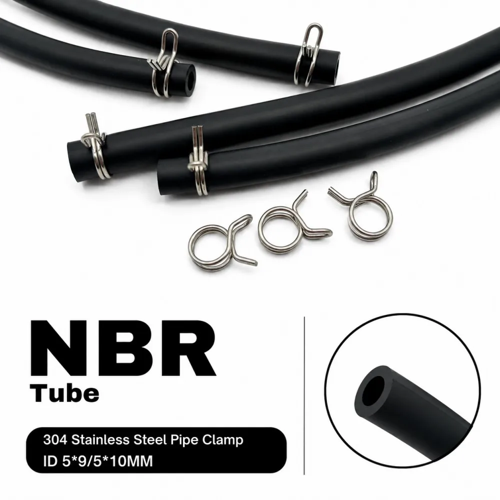 NBR Fuel Line Hose with 304 Steel Clamp ID 5x9mm/5x10mm Oil Resistant  Flexible Fuel Oil Delivery Tubing For Car/Motorcycle