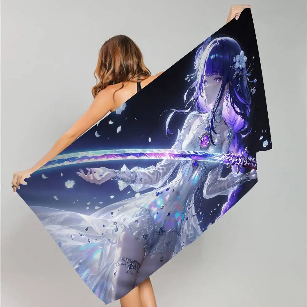 Raiden Shogun Genshin Impact Beach Towel Colorful Bath Towels for Girl Microfiber Quick Dry Custom Sand Free Yoga Spa Gym Pool