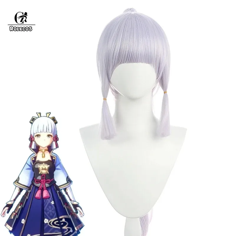 Peluca de Cosplay AAA 2025 ROLECOS Genshin Impact Kamisato Ayaka, 70cm de largo con coletas, pelo sintético resistente al calor