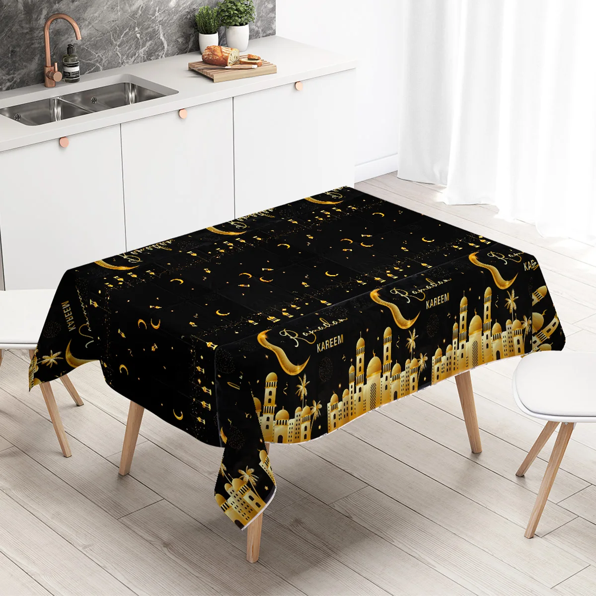 2025 Ramadan Kareem Decor Castle Polyester Tablecloth Eid Mubarak Decor Ramadan Mubarak Muslim Islamic Al Adha EID Muslim Decor