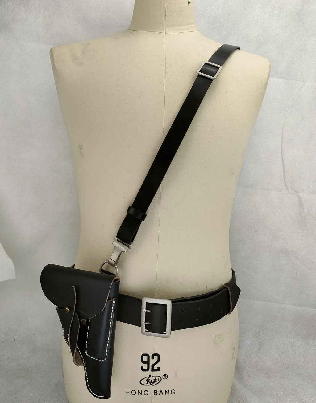 Reenactment Military WW2 GERMAN ARMY OFFICER DOUBLE CLAW BELT BLACK & OFFICER LEATHER CROSS STRAP SHOULDER STRAP  HOLSTER set