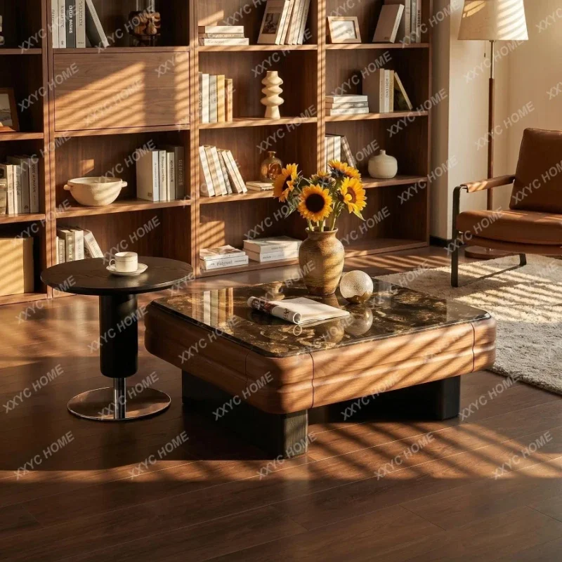 Luxury stone coffee table size combination solid wood, household small apartment living room storage furniture square with
