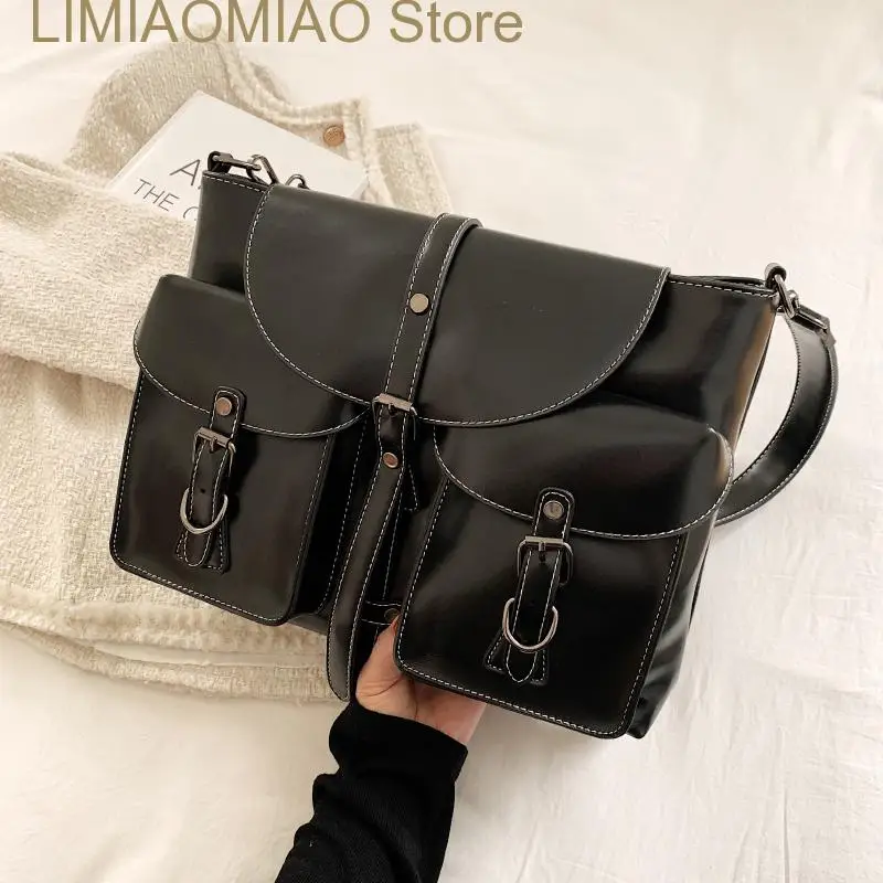 

New Retro Multiple Pockets Bag PU Leather Crossbody Bags for Women Hit Trend Women's Branded Trending Side Bag Shoulder Handbag