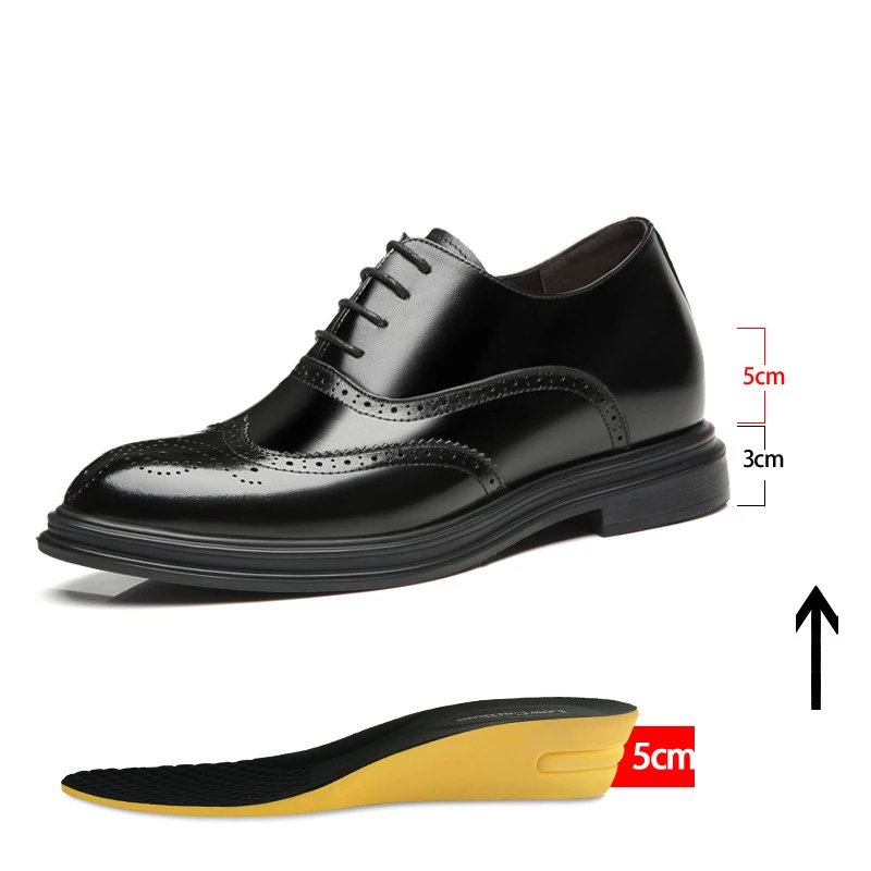 

Men Lift Shoes New Brogue 8CM/6CM Mens Wedding Shoes Man Business Formal Leather Shoes Pointed Toe Korean