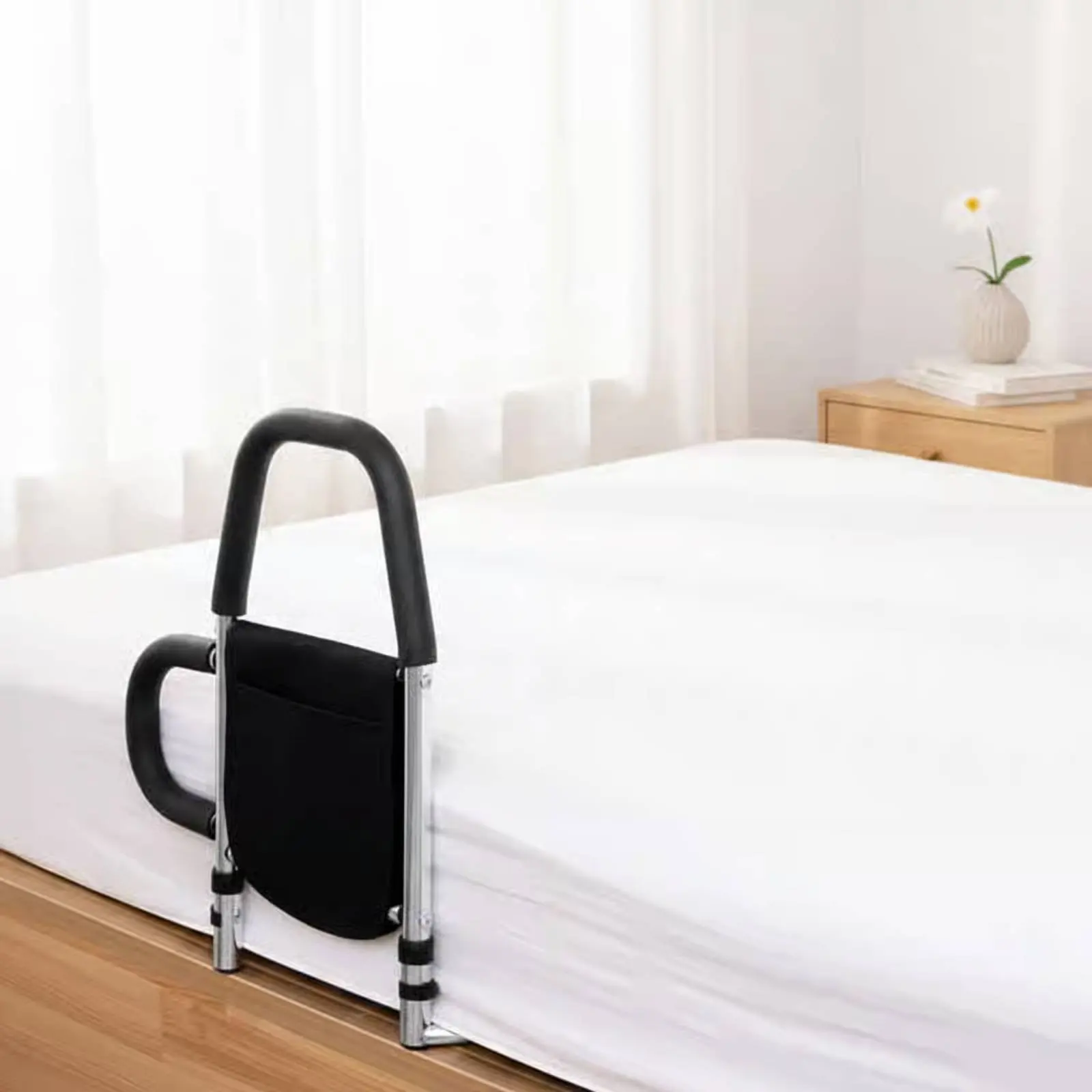 

Elderly Bed Safety Rail Non-Slip Grip Bedside Assist Handle Stand Assist Bed Rail Stainless Steel Construction for Home Care