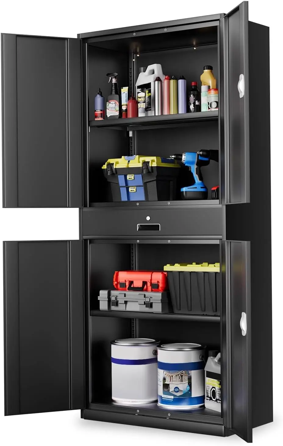 

Auto Dynasty Metal Storage Cabinet, 71"" Steel Tool Cabinet With 1 Drawer And 2 Adjustable Shelves, Lockable Cabinets With