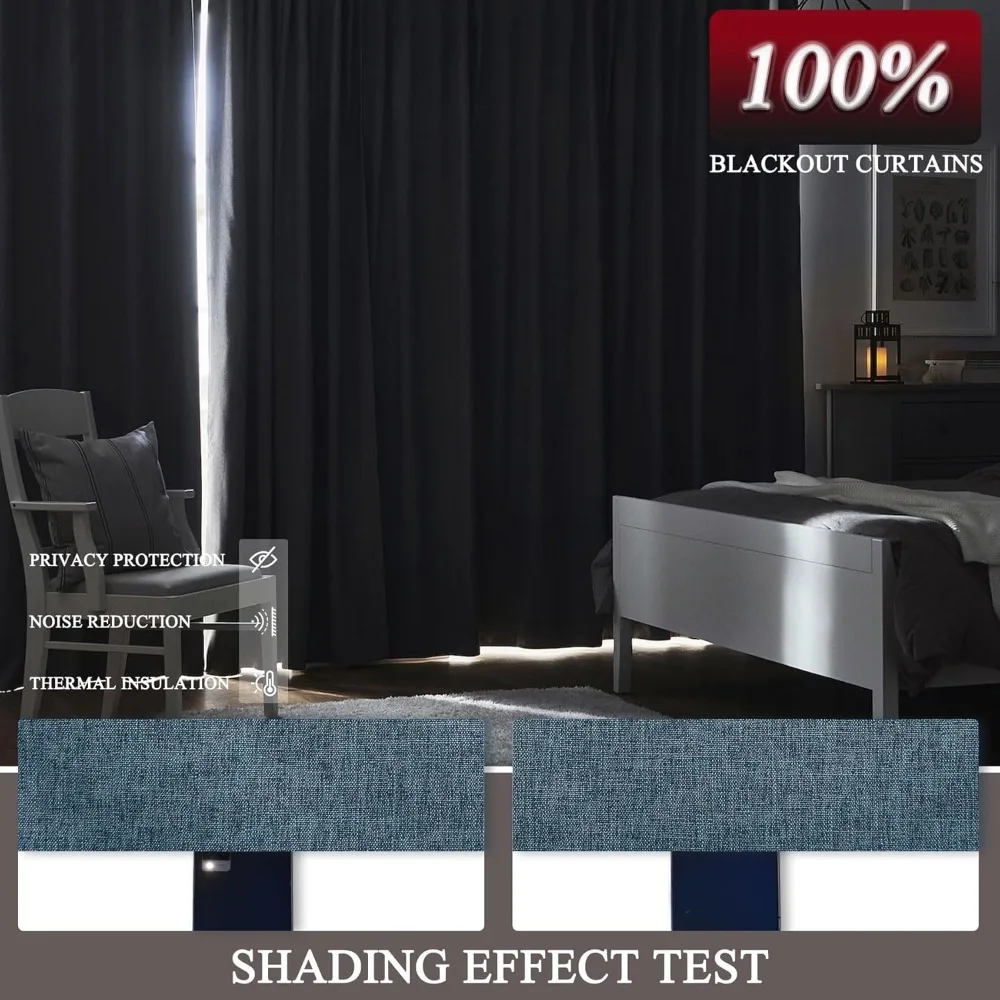 Fcosie Tall Faux Linen 100% Black Out Curtain 108 Length / 9 10 12 14 15 16 17 18 20 24ft Extra Long Blackout 4-in-1 Drape Rod P