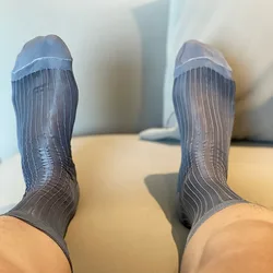 Business Men's Stockings Formal Dress TNT Socks for Men Sexy Striped Nylon Long Socks Men Grey Mid-tube Socks with Leather Shoes