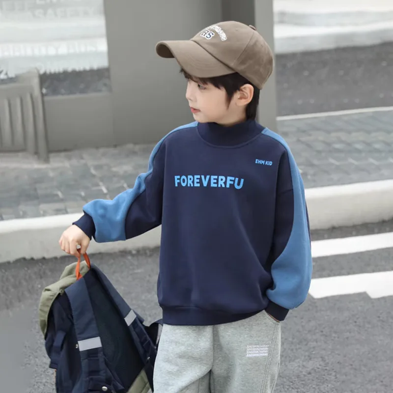 3 4 5 6 8 10 12 14 Years boys Sweatshirt Spring Autumn Letter Print Long Sleeve Round Neck Pullover For Teen Boys Casual Clothes