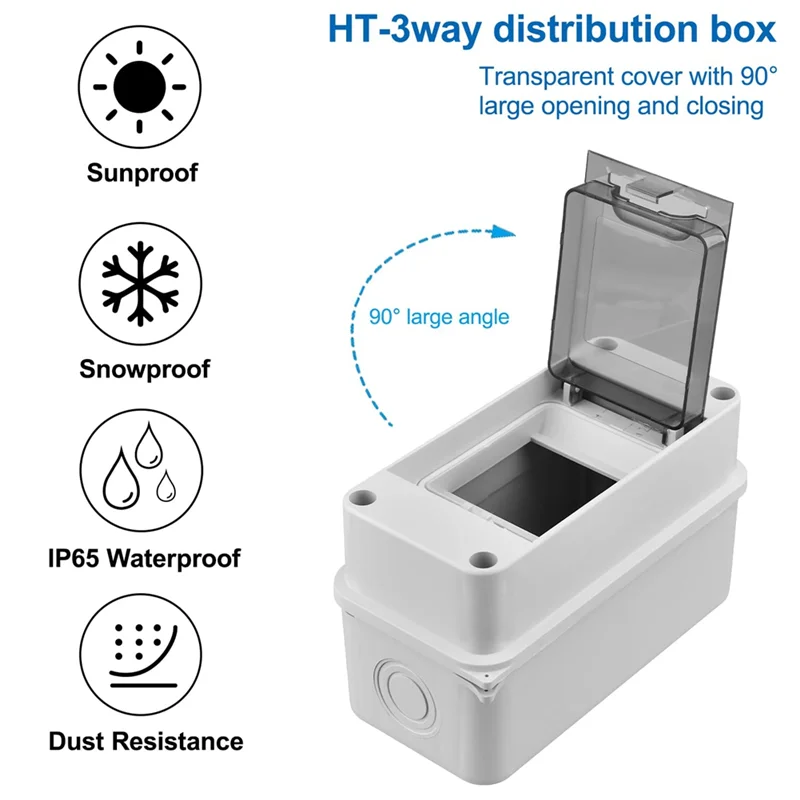 3 Way Distribution Protection Box, Waterproof Transparent Cover 3 DIN Rail Outdoor Distribution Junction Box 2Pcs