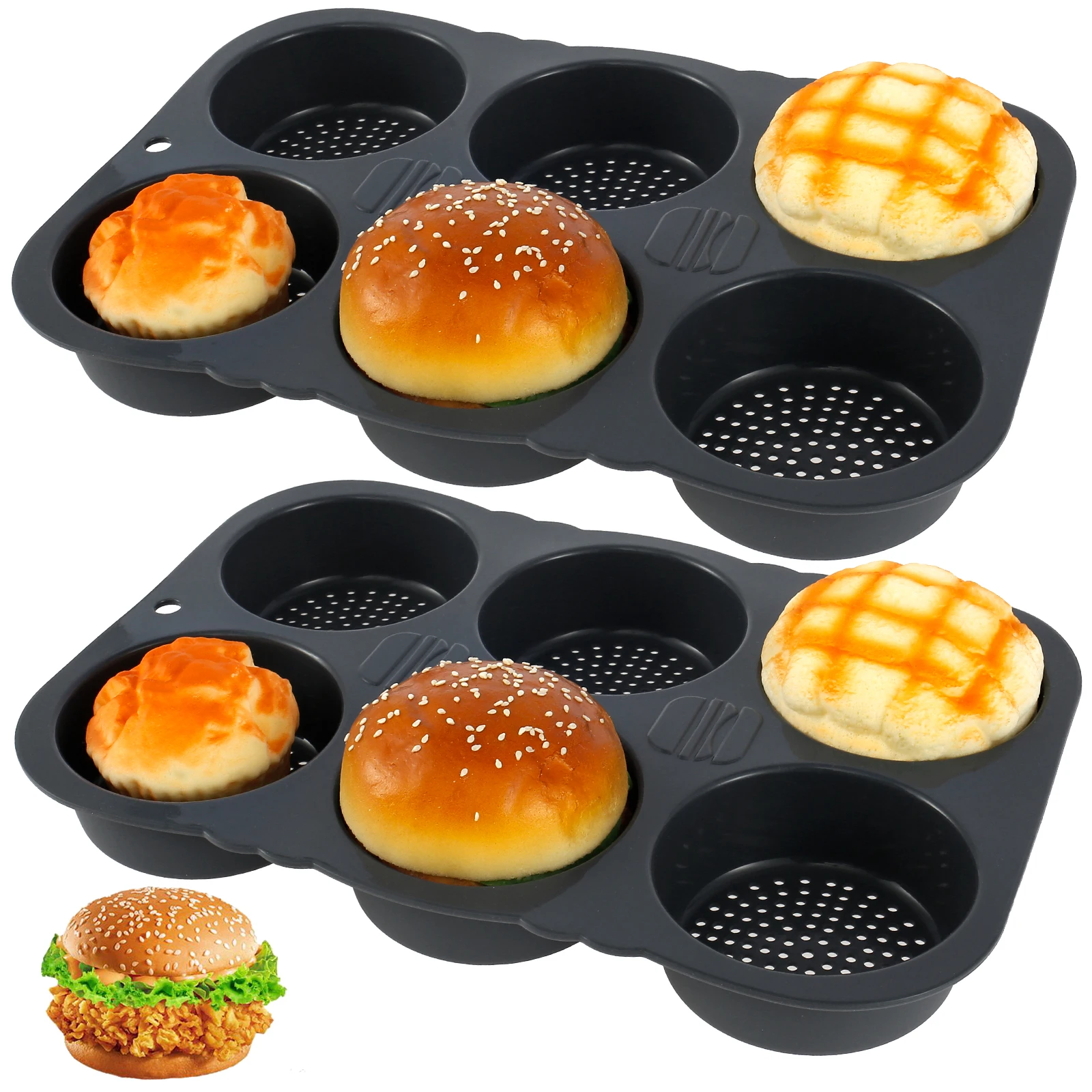 

2/4Pcs Silicone Hamburger Bun Mold 6-Cavity Egg Muffin Baking Pan Multifunctional Reusable Hamburger Bread Mold for Pie Custard