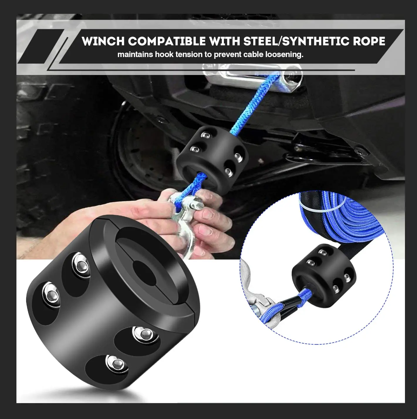 Winch Stopper for Cable. Truck UTV ATV Rubber Winch Cable Stopper Protects Towing Hook Synthetic Rope Cable Line from Wear