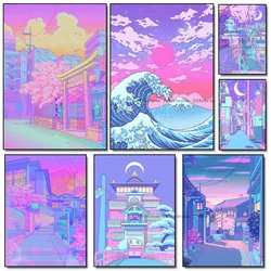 1pc Night City Pop Kyoto Japanese Landscape Poster Self-adhesive Art Waterproof Paper Sticker Coffee House Bar Room Wall Decor
