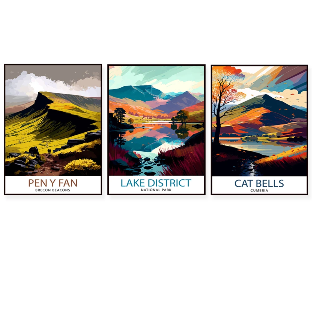 Cartel de viaje de Carterbells, distrito Ennerdale Lake, Cumbria, Tryfan, Glencoe, Dartmoor, Cairngorms, Distrito Keswick Lake