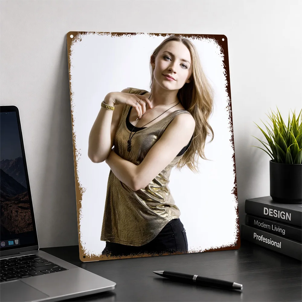 Saoirse Ronan In Gold Top Printed Poster Personalized Aluminum Metal Sign Bold Studio Style Wall Art Enhances Fashion Boutique