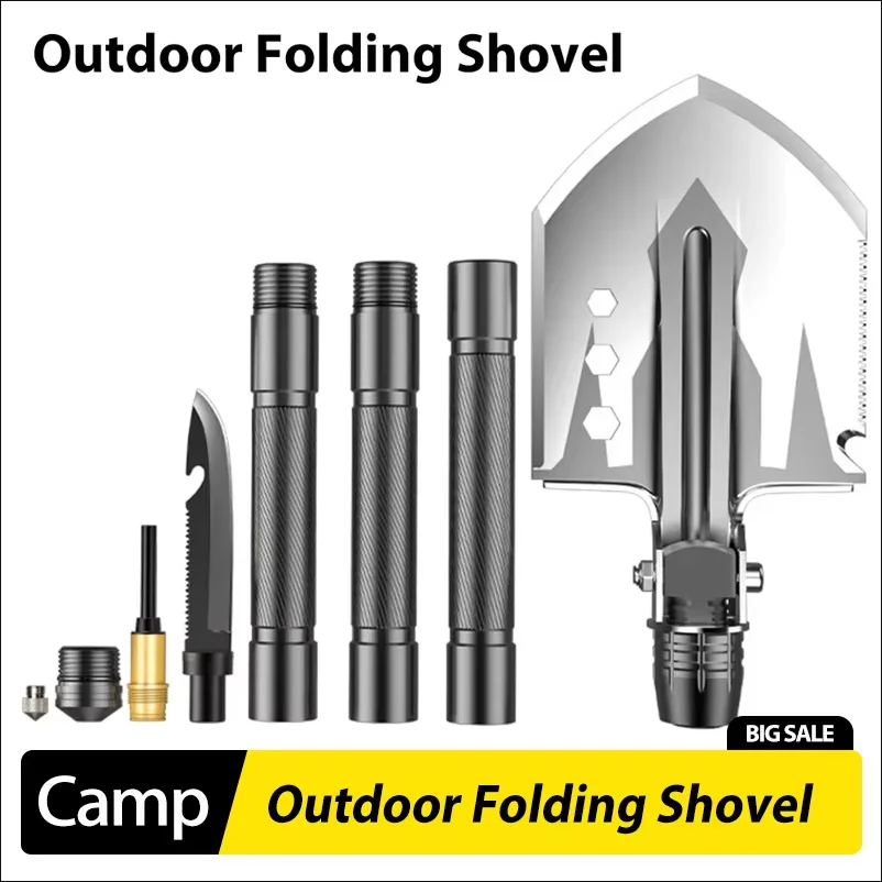 Outdoor Folding Shovel Camping Wilderness Survival Car Equipment Multifunctional Portable Shovel Thickened Sapper Shovels