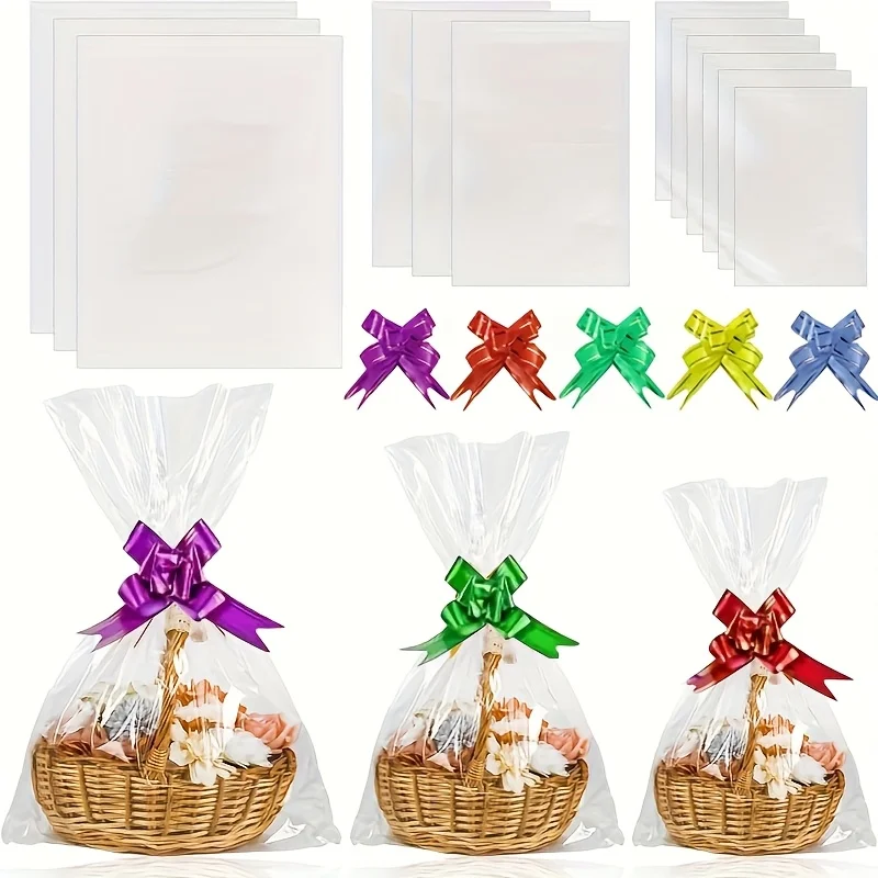 10/30/50 Große Zellophanbeutel 10/30/50 Zugbogen Transparenter Korb Bunte Schleifenkorb Herstellung Weihnachtsgeschenk Muttertagsgeschenk Pac – Detail 2