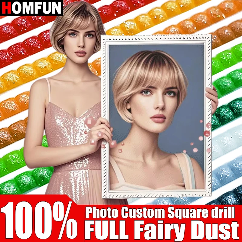 HOMFUN 100% Full Fairy Dust Square Drill DIY Picture Custom 5D Diamond Painting Cross Stitch Diamond Embroidery Home Decor Gift