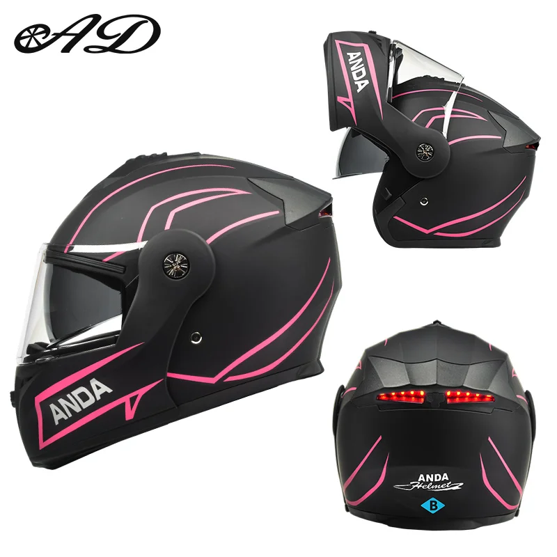 AD Factory Wholesale Fashion LED Intelligence Taillights Motorcycle Helmet Dual Mirror Riding Full Helmet for Safe Travel Hat