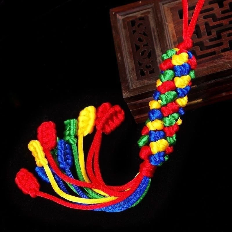 

Tibetan Auspicious Knot Car Hanging Ornament Colorful Rope Decor Handwoven Tibetan Style Accessory