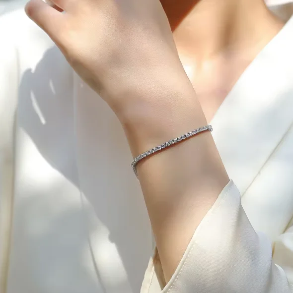 S925 Sterling Silver Moissanite Tennis Bracelet for Women Simple Row Design Elegant Sparkling Diamond Jewelry for Daily Wear