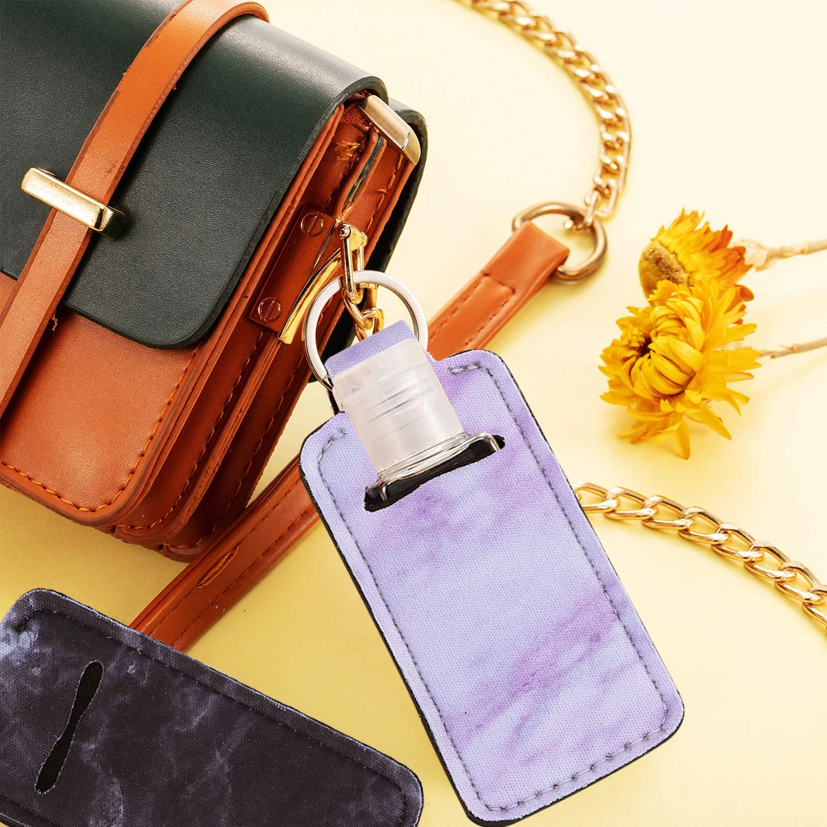 

5pcs Hand Bottle Cover Keychain Protective Refillable Portable Empty Bottle Case For Travel Gym Bag White Pink Blue