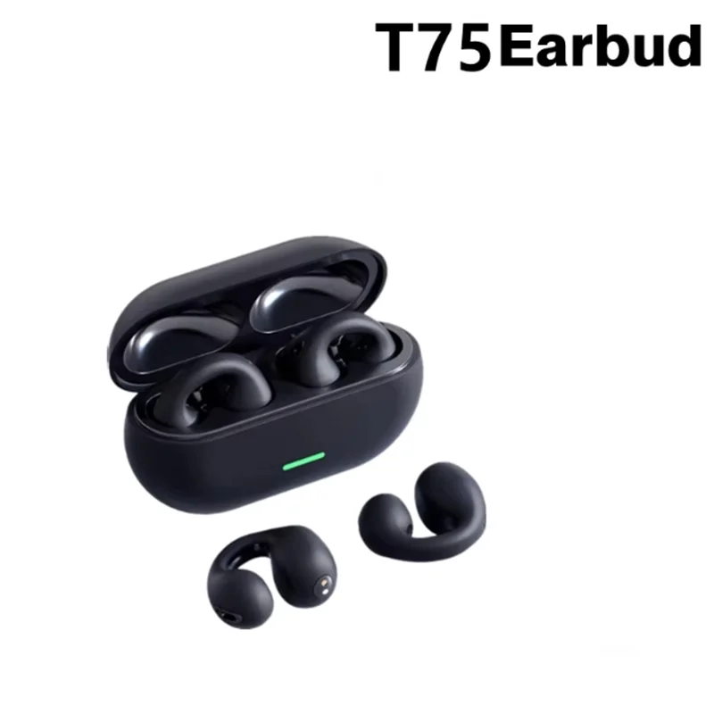 T75 Fone Bluetooth Headset Wireless Bone Conduction Headphones Clip Ear Music Noise Canceling HD Call Sports Gaming Earphone