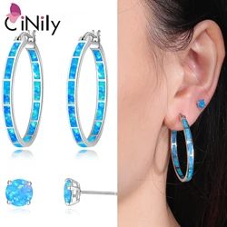 CiNily 6 Color Fire Opal Stone Hoop Earrings Silver Plated Stud Eaarings Big Round Circle Hip Hop Punk Jewelry Set for Woman