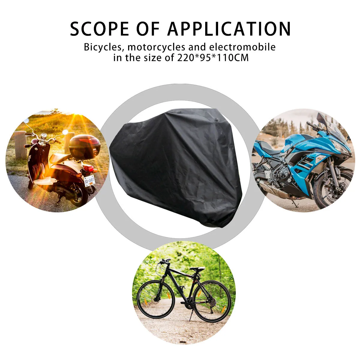 

Универсальный чехол для мотоцикла, велосипеда, квадроцикла, скутера, размер L, черный, из водонепроницаемой ткани Оксфорд, защита от непогоды