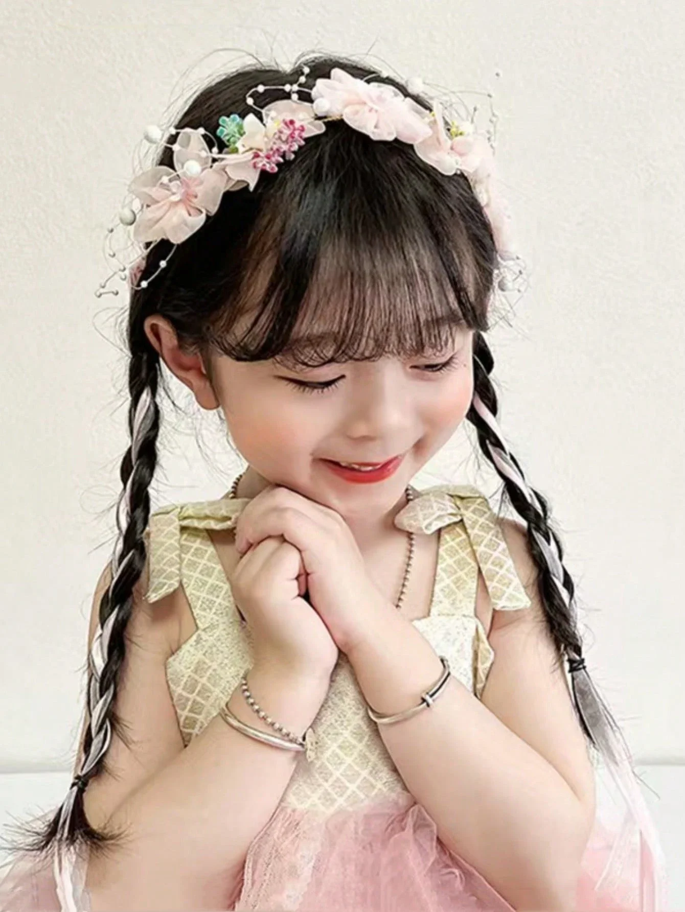 

Teen Crown Headpiece Princess Flower Wreath Fancy Pearl Ribbon Hairband, Flower Girl Wedding Hair Accessories