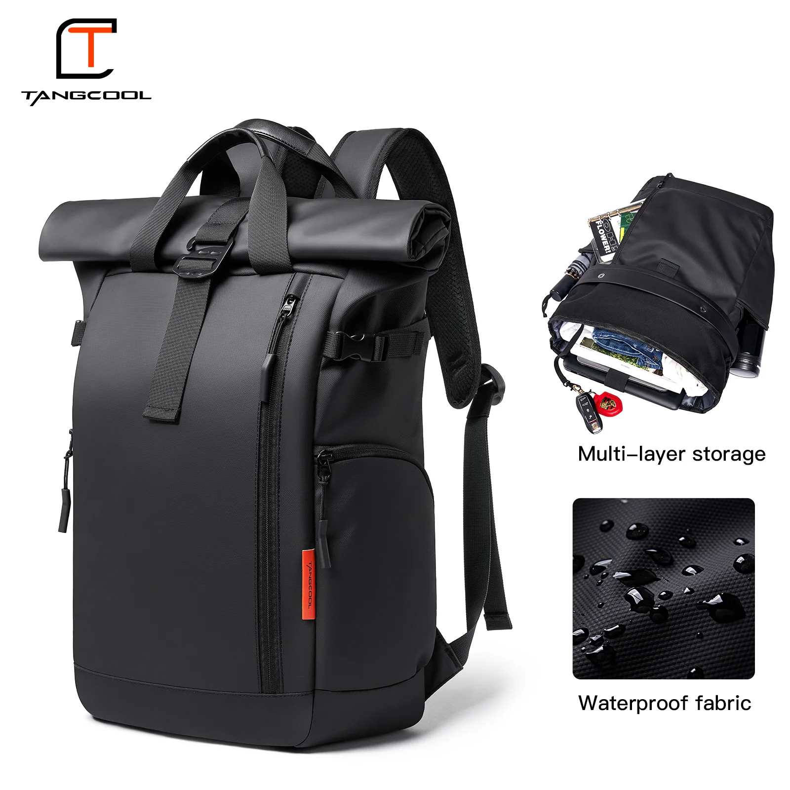 

TANGCOOL New Roll Top Waterproof Laptop Backpack Expandable Large Capacity Travel Backpack Casual Business Commute Shoulder Bag
