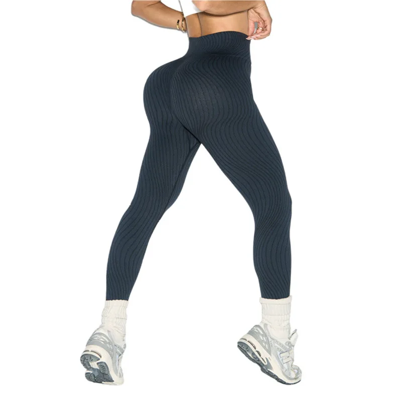 女性の夏通気性ヨガレギンスリブストライプショーツファッションハイウエストフィットネス屋外レギンスジムヨガスリムタイツ