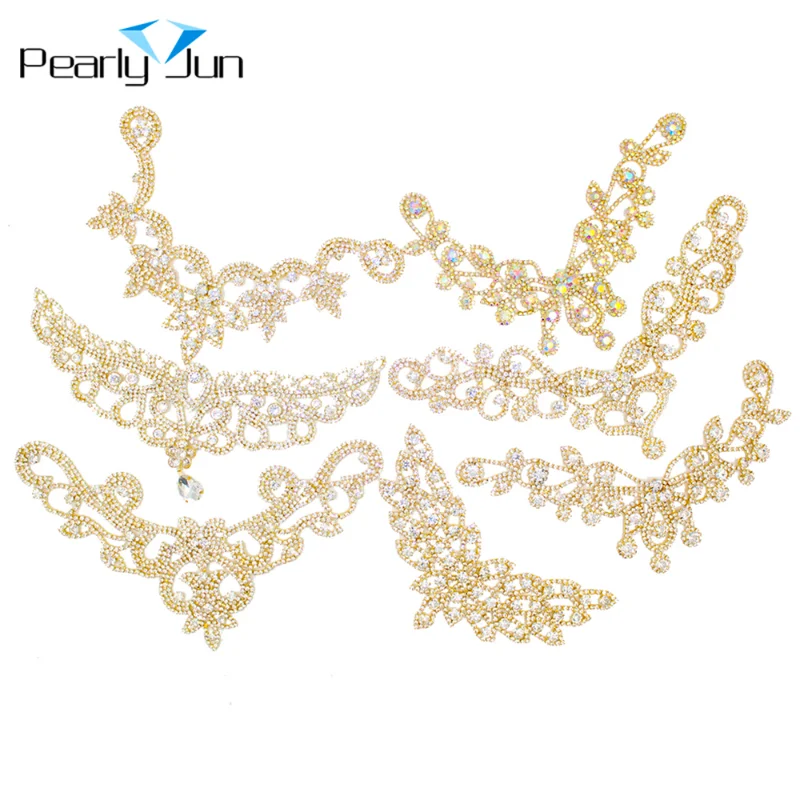 1 Pieces of Creative Gold Flower Glass Long Rhinestone Applique DIY Sewing Accessories Use For Clothing Shoes Hat YH001~015