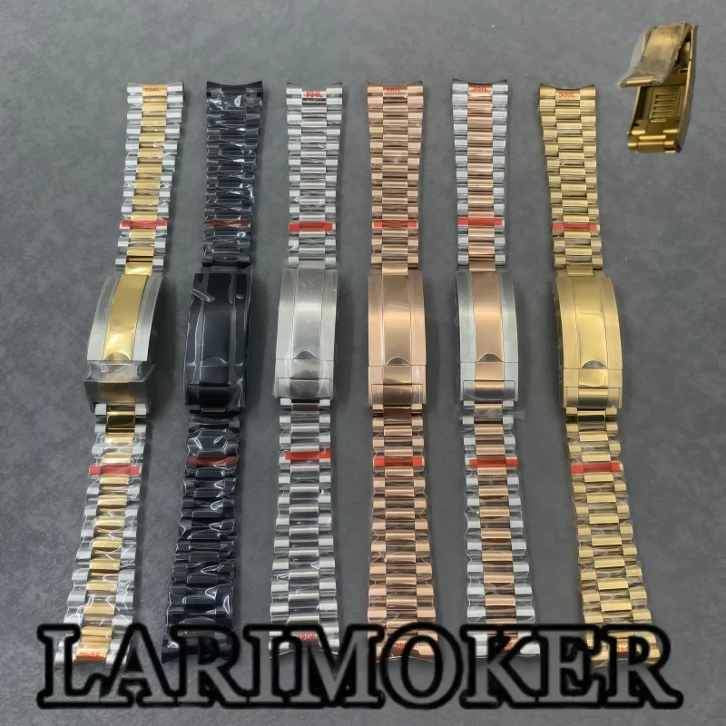 LARIMOKER 20mm President Style Stainless Steel Watch Bracelet Folding Clasp Silver Gold Rose Gold Black Replacement Band