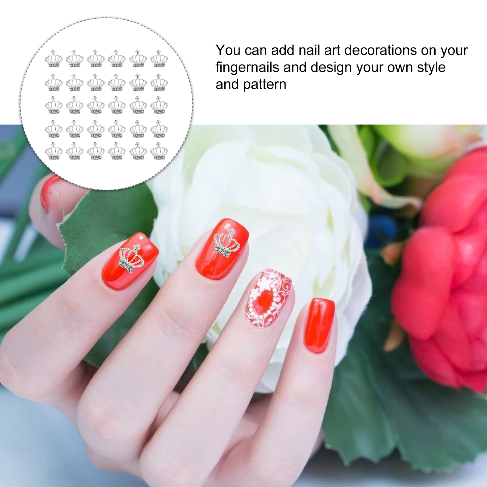 

30pcs Art Charms Rhinestone Decorations Crown Stickers 3D Stickers Manicure Shiny Decals Christmas Party Festival Decoration