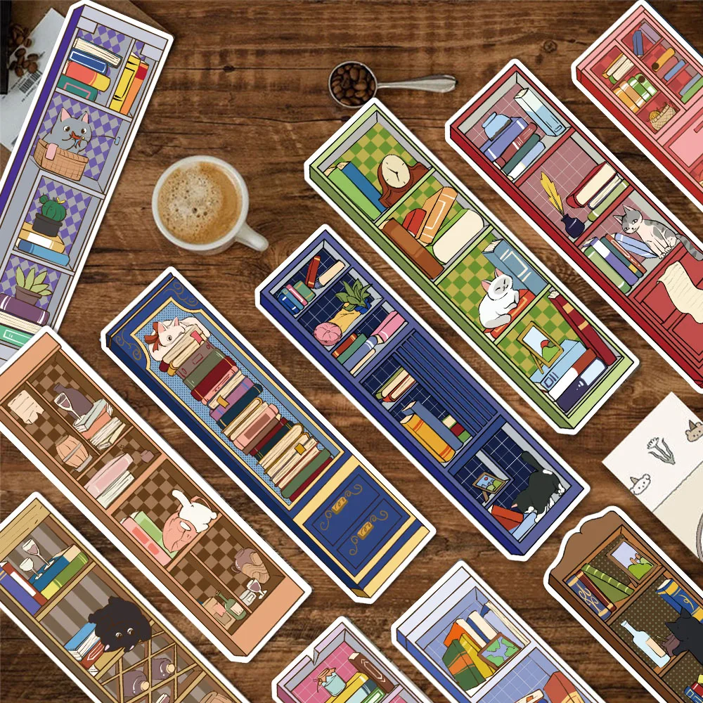 30PCS Cartoon Cat Cabinet Bookmark Series Simple Handheld Art Creative Materials Reading Paper Bookmarks DIY Bookmarks