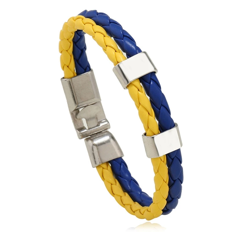 1PC Ukraine Country National Flag Wristband Yellow Blue Football Sport Elastic Leather Bracelets Bangles Gifts for Women